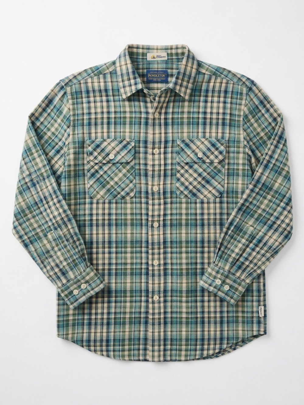 Vintage Pendleton Board Shirt Mens Small Teal Blue Plaid Wool Surf Flannel